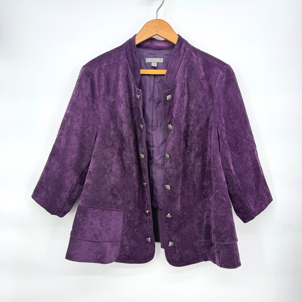 Roz & Ali Corduroy Peplum Jacket Purple Military Style Casual Chic Plus Size 1X
